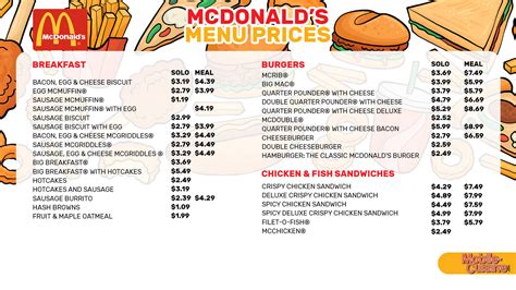 Enjoy a favorite from the McDonald's burger menu and pick from a large selection of classic burgers like the Big Mac&174;, or pick a fresh beef burger like the Quarter Pounder&174; with Cheese Order your favorite burger today from our full menu in the app using contactless Mobile Order & Pay for pickup or McDelivery&174;. . Mcdonalds prices near me